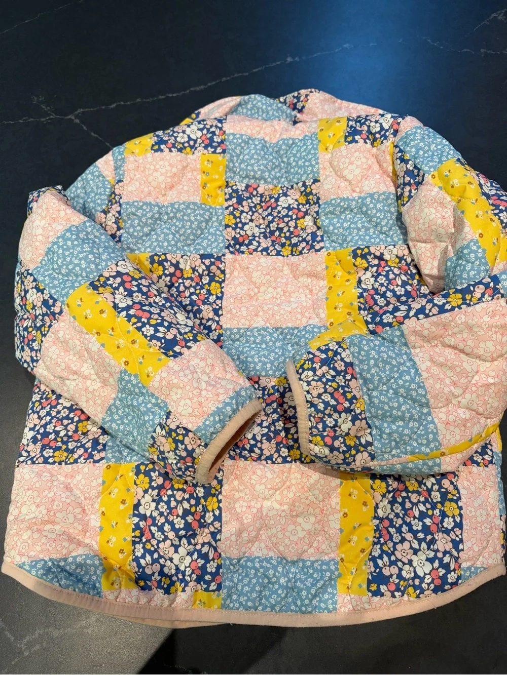 Mini Boden Quilted Patchwork Jacket - Pink, Blue & Yellow size 6/7